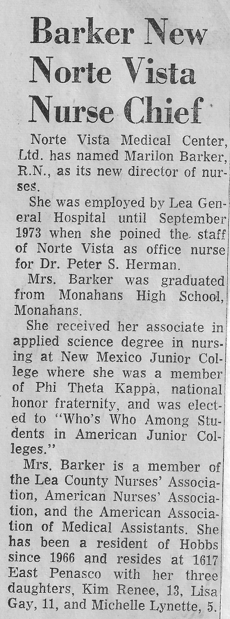 Marilyn Barker heads nurses at NVMC.