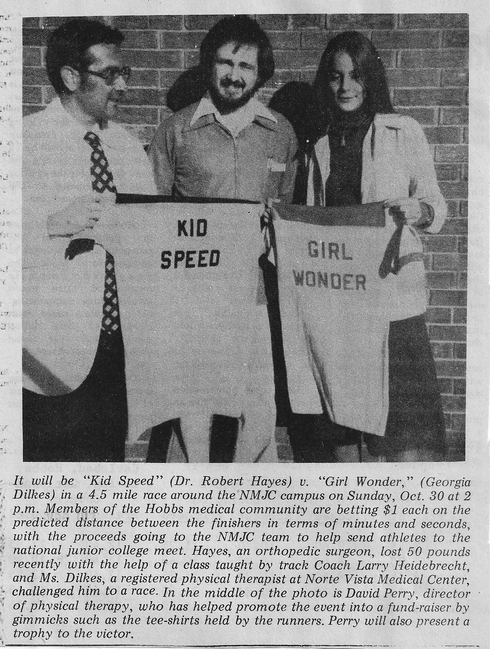 1977, Dr. Robert P. Hayes, MD, challenges a runner.