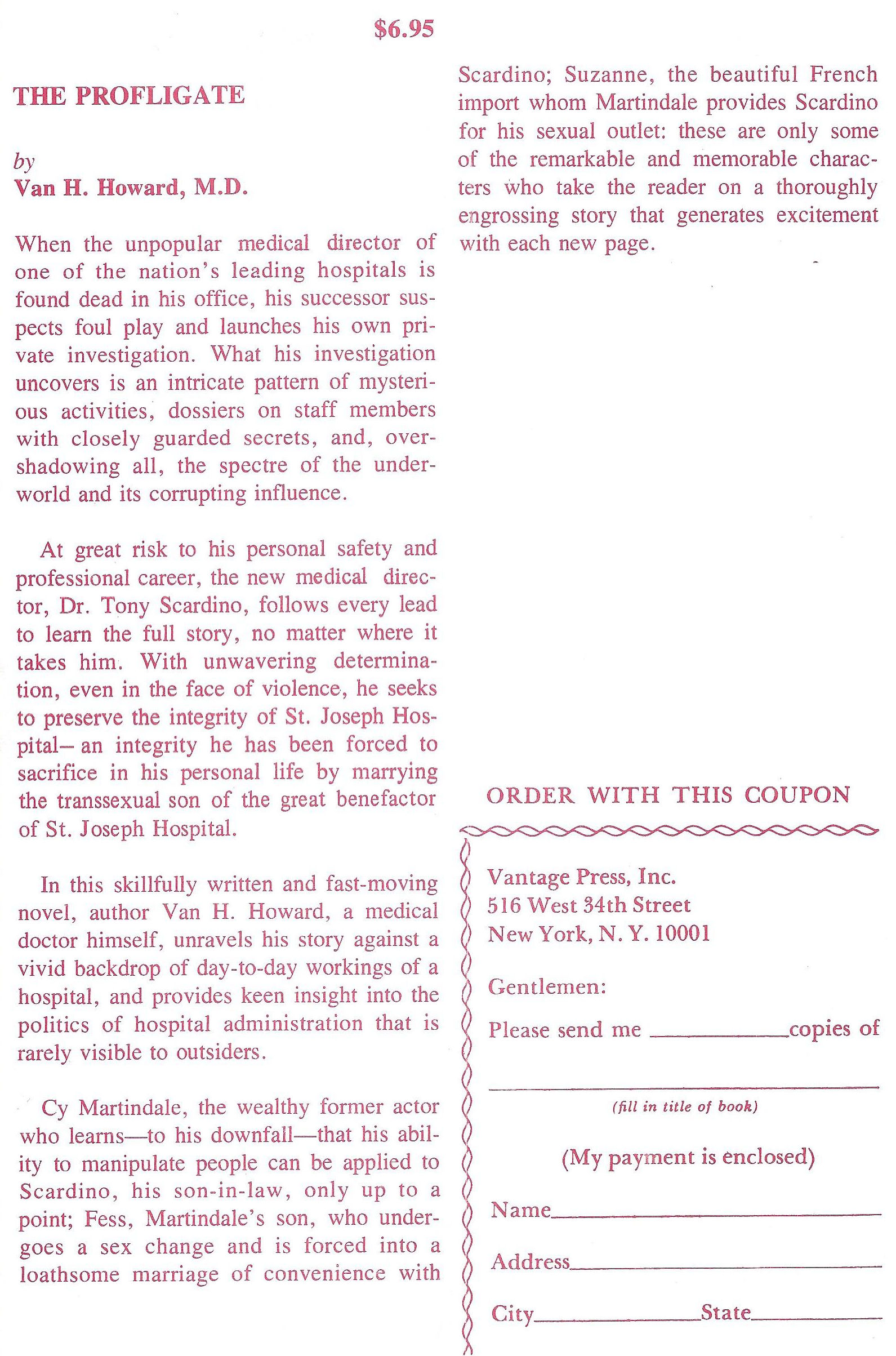 Dr. Howard's book cover and order form