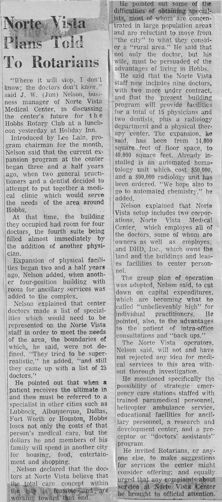 Presentation to Rotary, Feb 1973 by Jim Nelson